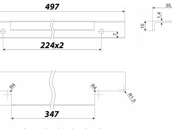 Ray торцевая мебельная ручка для фасадов 500 мм черный матовый
